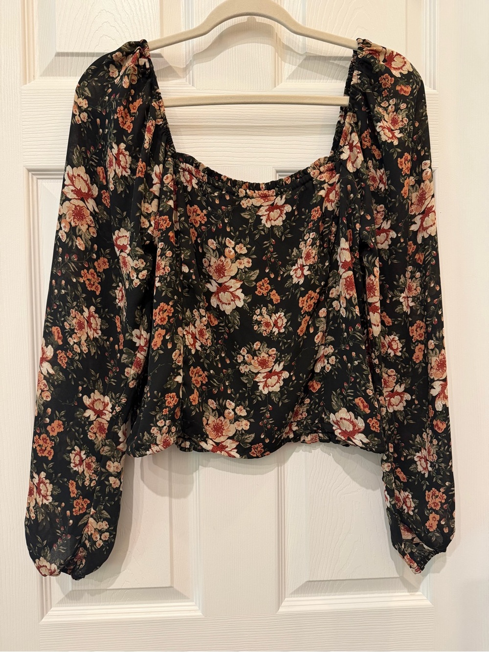 Abercrombie & Fitch Floral Corset Square Neck Long Sleeve Top L